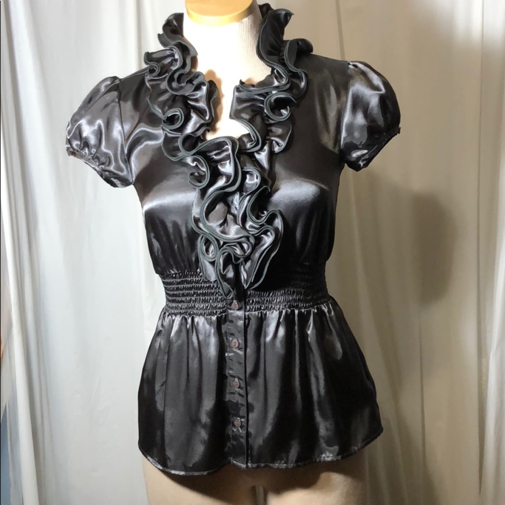 BCX Ruffle Poet Pirate Blouse Dark Gray Steampunk